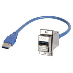 USB 3.0 A型耦合器，母头穿壁式/A型公头，0.5m的图片
